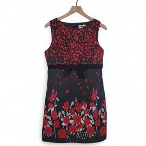 Molly Bracken Red Rose Sleeveless Sheath Dress Size Medium Black Red